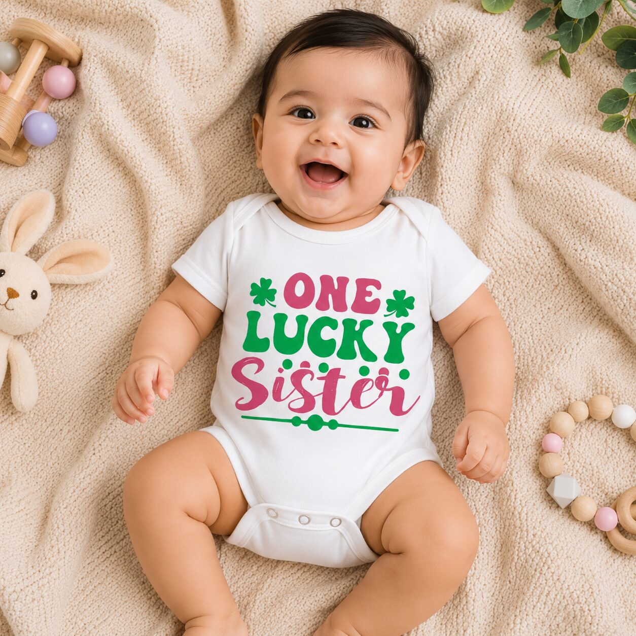 One Lucky Sister Baby Onesie | Cute Sibling Announcement Baby Romper | Soft Cotton Baby Bodysuit for Newborn Girls | Baby Shower Gift |Babywish