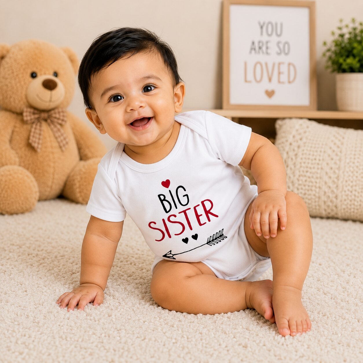 Big Sister Printed Baby Girl Half Sleeve Cotton Onesie | Bodysuit Romper for Newborn Infant | Babywish