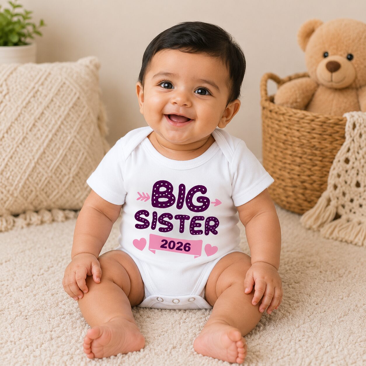 Big Sister Printed Baby Girl Half Sleeve Cotton Onesie | Bodysuit Romper for Newborn Infant | Babywish