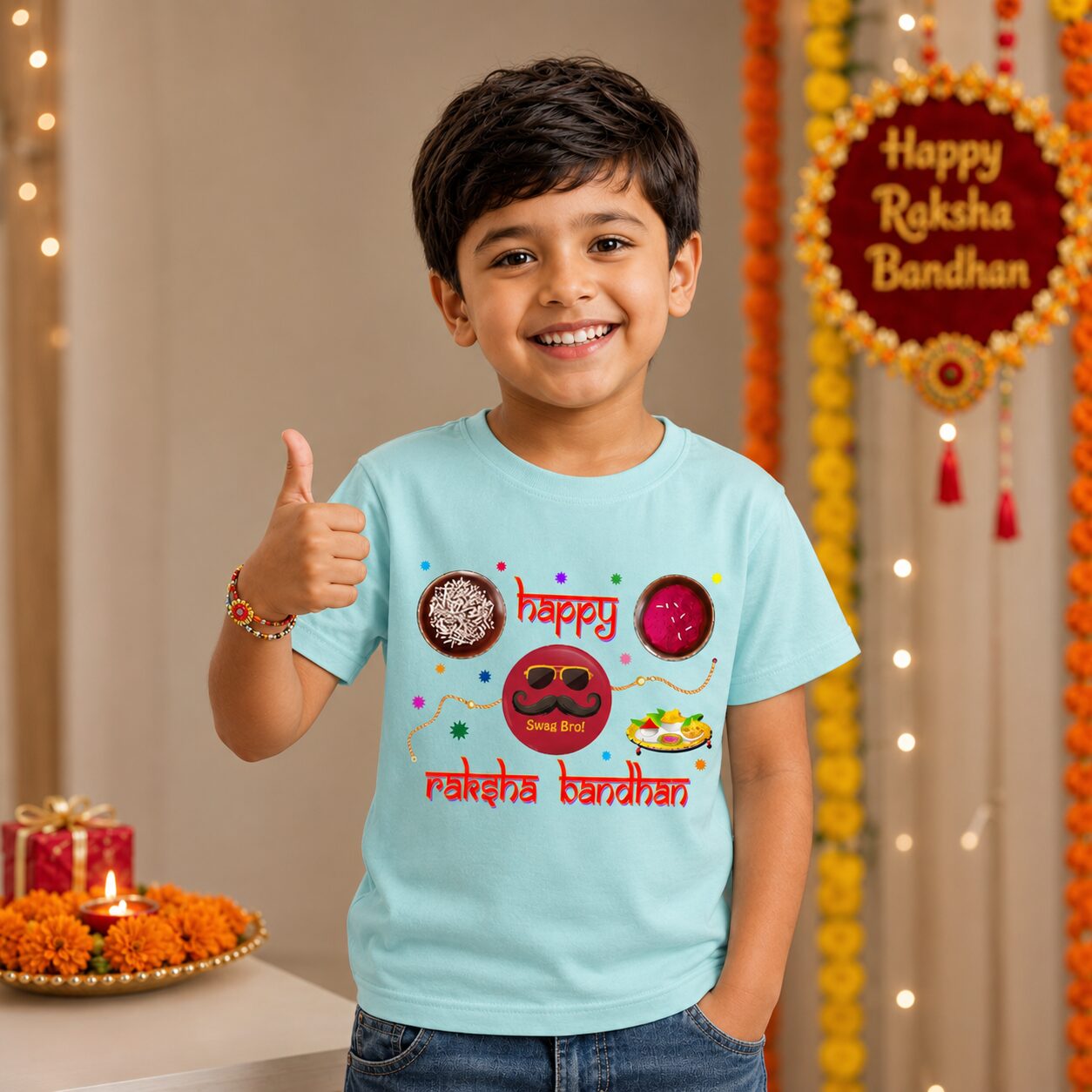 Happy Raksha Bandhan Kids T Shirt | Swag Bro Rakhi Brother T Shirt | Cute Rakhi Festival Cotton T Shirt for Boys & Girls | Brother Raksha Bandhan Outfit | Babywish