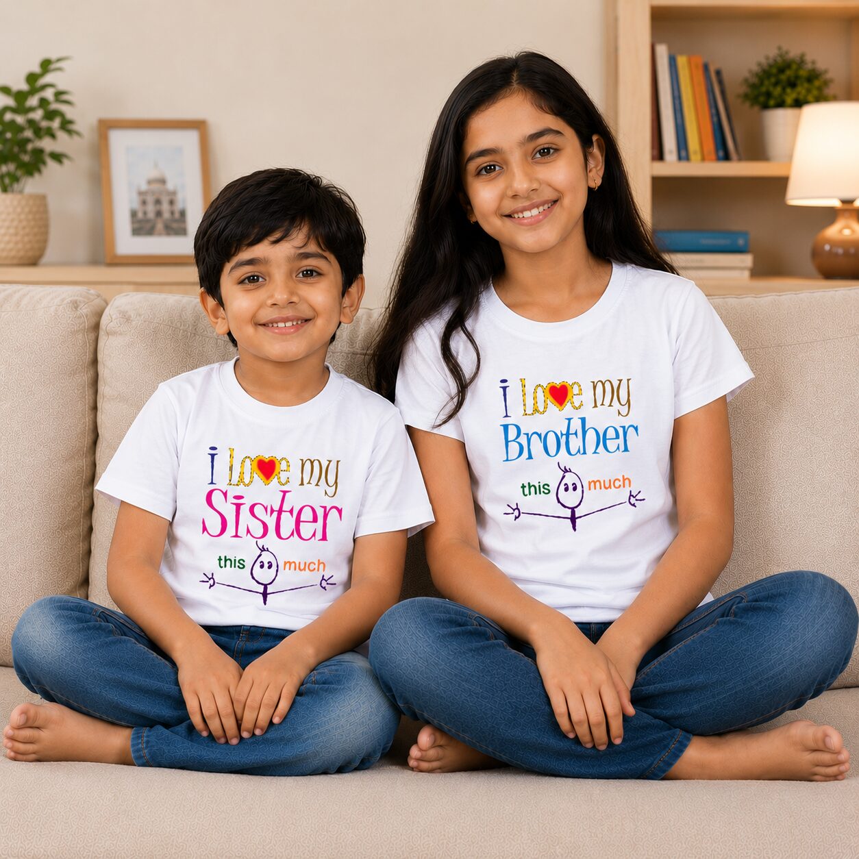 I Love My Brother & I Love My Sister Matching Kids T-Shirt Combo Pack of 2 | Brother Sister Cotton Half Sleeve White T-Shirts | Sibling Matching Outfit for Rakshabandhan & Family Wear | Babywish