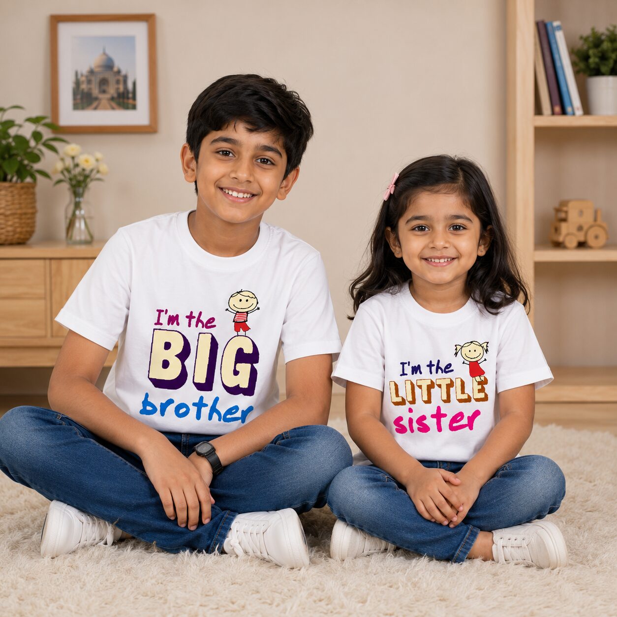 Rakshabandhan Special Combo White T-Shirts for Kids, Brother and Sister Matching Set, Half Sleeve Topwear, Combo Pack of 2, Perfect Rakhi Outfit Babywish