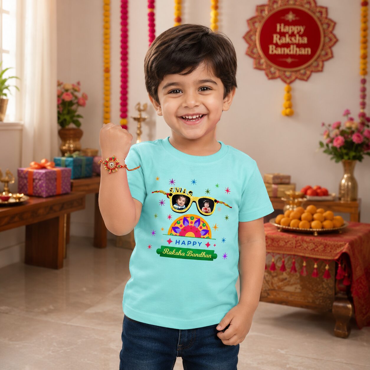 Customized Rakhi Photo T Shirt with Name for Kids