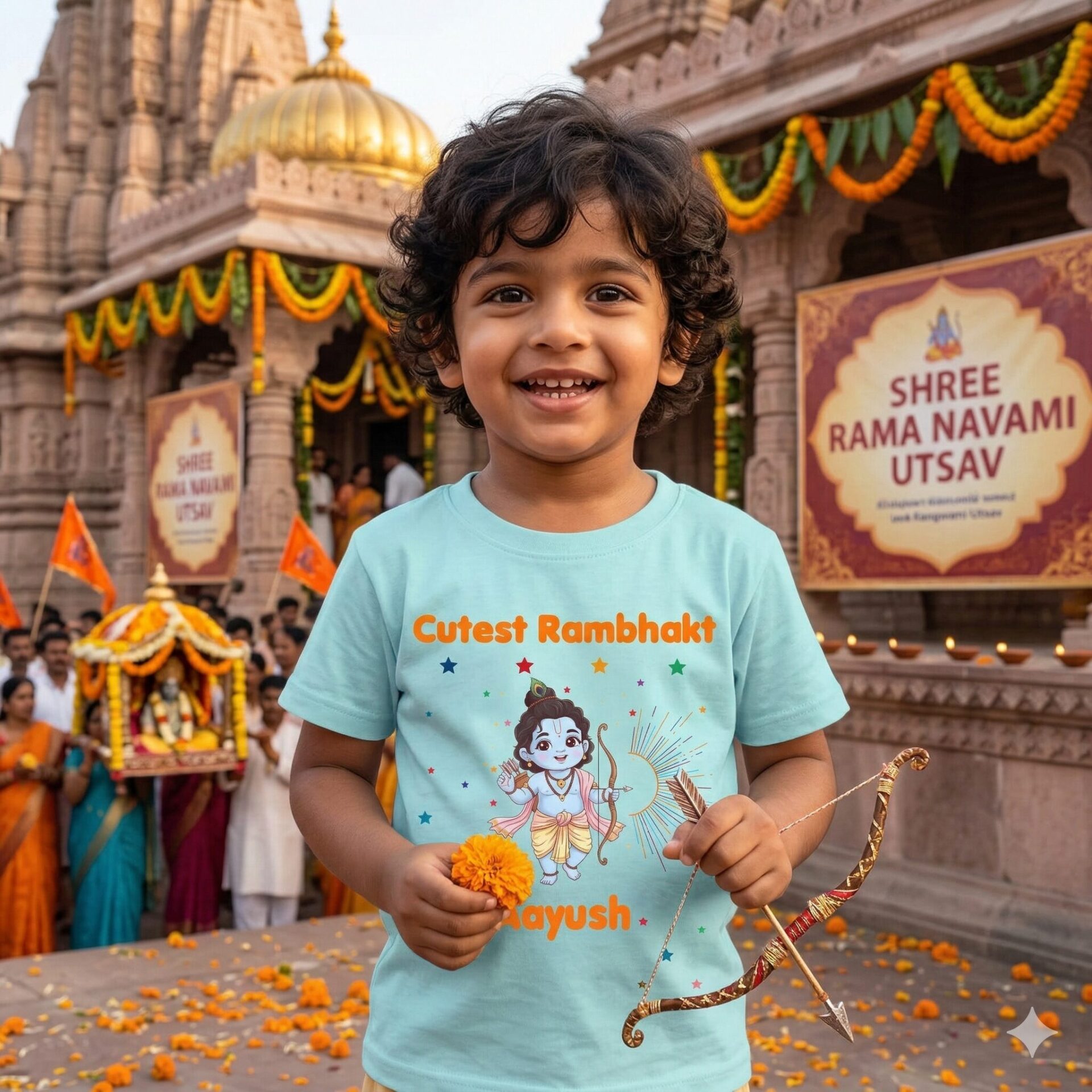 Cutest Rambhakt Baby Kids T-Shirt with Custom Name Cute Lord Ram Cartoon Print Cotton T-Shirt for Boys & Girls Ram Navami Festival Kids Outfit Age 6-12 Months or 1-12 Years Color White, Pink, Sea Green, Lemon, Black – Babywish - Image 4