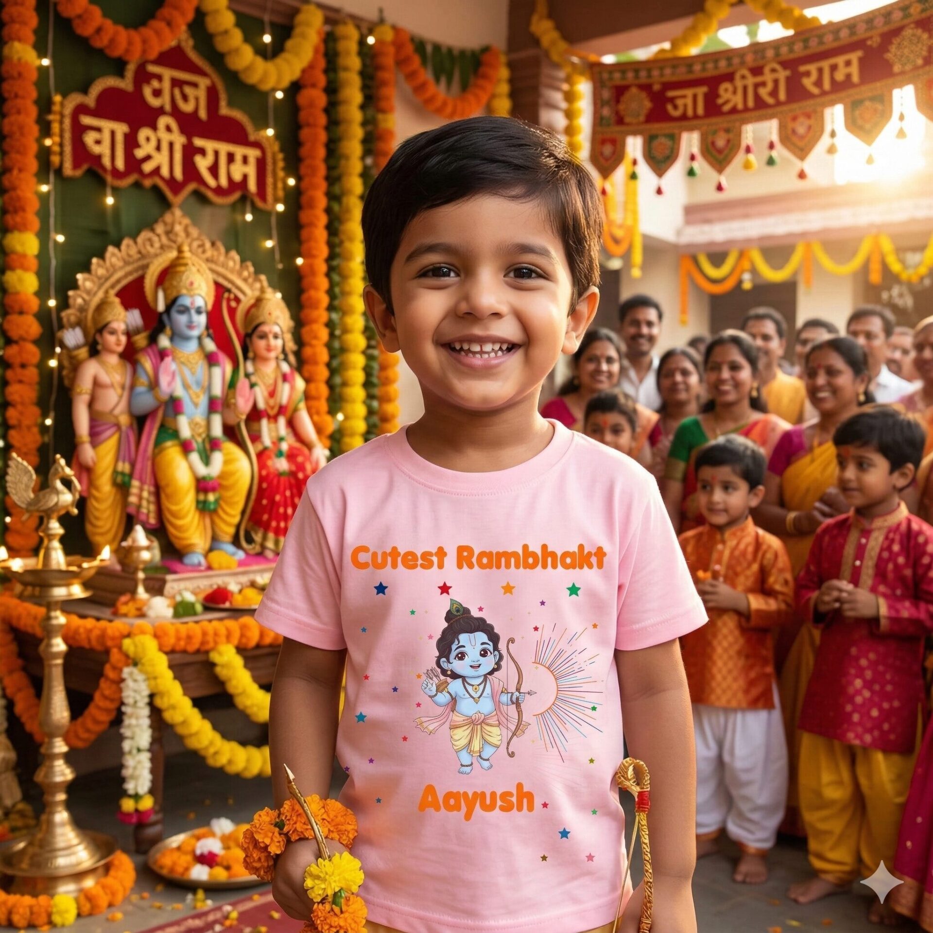 Cutest Rambhakt Baby Kids T-Shirt with Custom Name Cute Lord Ram Cartoon Print Cotton T-Shirt for Boys & Girls Ram Navami Festival Kids Outfit Age 6-12 Months or 1-12 Years Color White, Pink, Sea Green, Lemon, Black – Babywish - Image 7