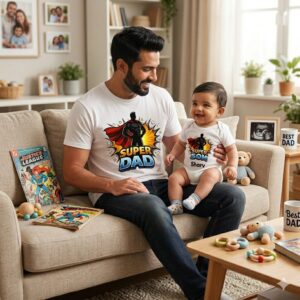 matching father t shirt and baby romper combo