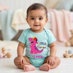 Personalized Little Sister Dinosaur Baby T-Shirt by Babywish.