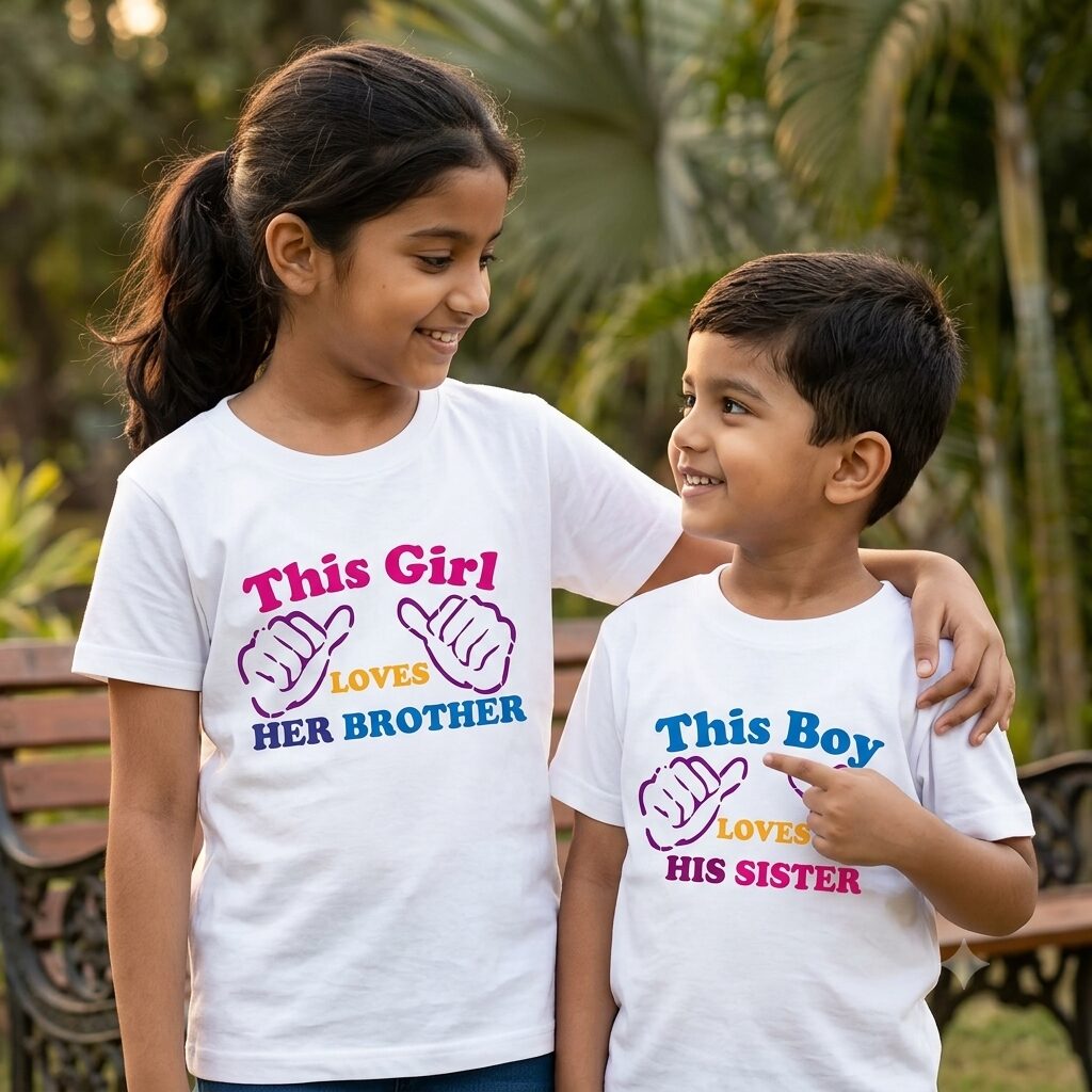 Brother Sister Matching Kids T Shirt – This Girl Loves Her Brother This Boy Loves His Sister Tee Set