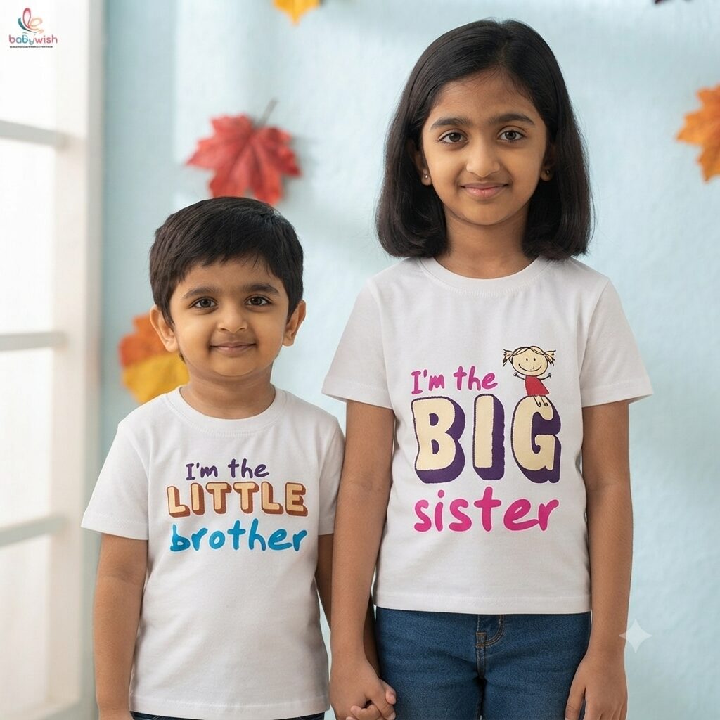 Little Brother Big Sister Matching T Shirts for Kids | Sibling Cotton Outfit Set