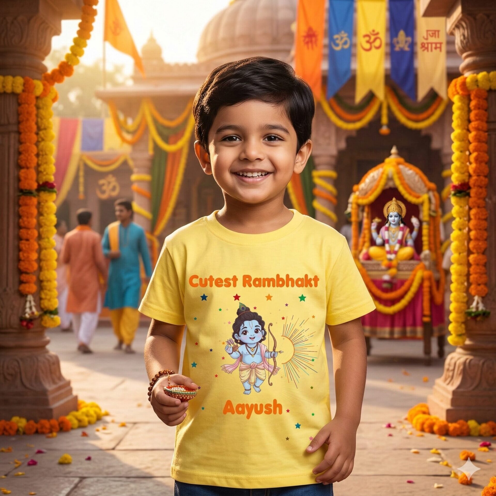 Cutest Rambhakt Baby Kids T-Shirt with Custom Name Cute Lord Ram Cartoon Print Cotton T-Shirt for Boys & Girls Ram Navami Festival Kids Outfit Age 6-12 Months or 1-12 Years Color White, Pink, Sea Green, Lemon, Black – Babywish - Image 10