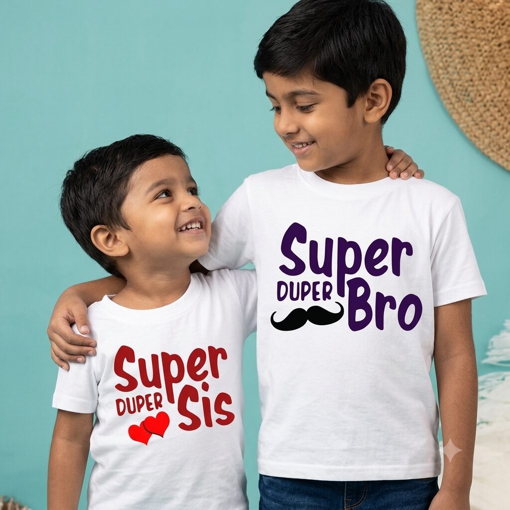 Super Sis Super Bro Matching T Shirts for Kids | Brother Sister Cotton Outfit