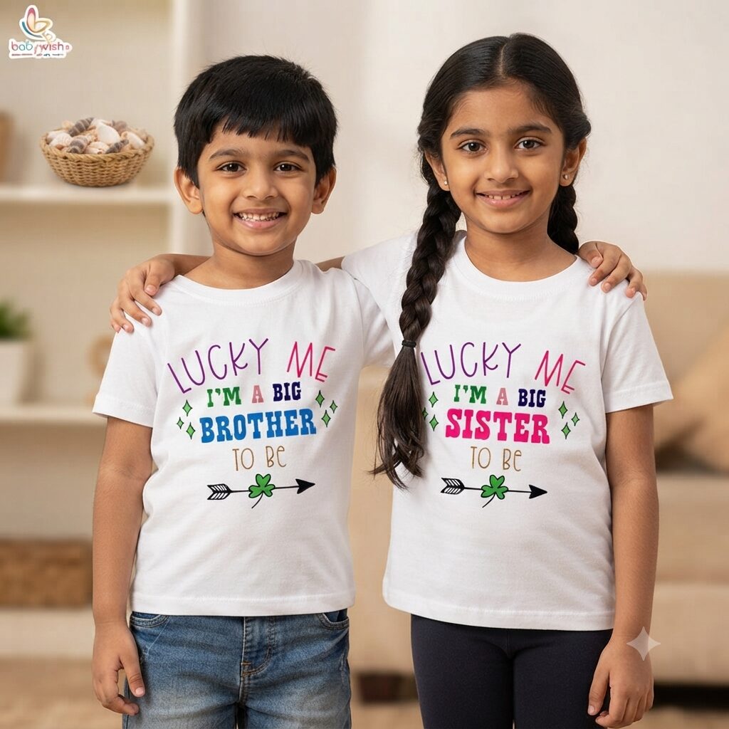 Lucky Me I’m a Big Brother Big Sister Matching T Shirts for Kids