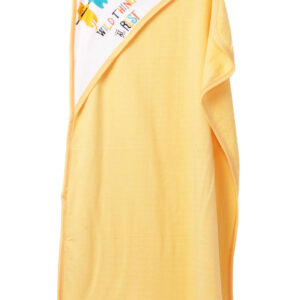 Yellow cotton hooded baby towel with cute Wild Thing print by Babywish