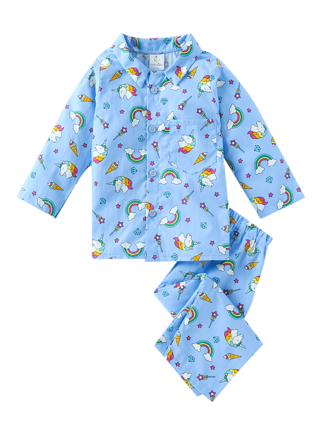 Kids Sleepsuit for Baby Boy’s and Girl’s Topwear and Pajamas Set Long Sleeve Sleepwear Baby Clothing Sets - Blue Unicorn Rainbow
