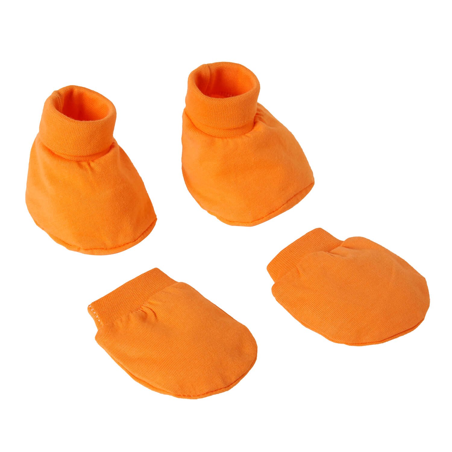 "Bright orange cotton baby mittens and booties set for newborns by Babywish