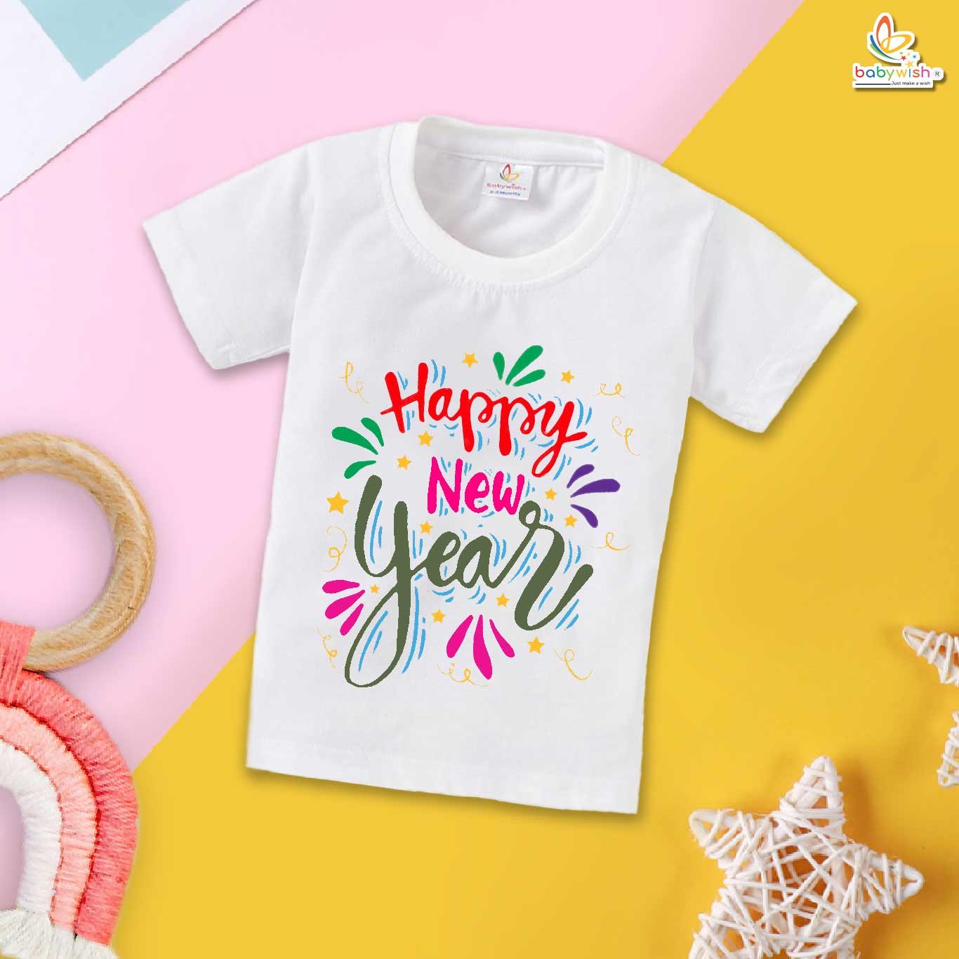 New Year T-shirt My First New Year T-shirt Happy New Year Universe Star Theme | Cute Baby Outfit for Boys & Girls | Cotton Half Sleeve Round Neck Topwear for First New Year Party & Celebration – Babywish