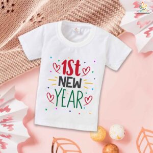 My First New Year T-shirt 1st New Year Heart Printed | Cute Baby Outfit | Boys & Girls Half Sleeve Cotton Top | Infant Clothes for First New Year Celebration Party Wear Dress – Babywish