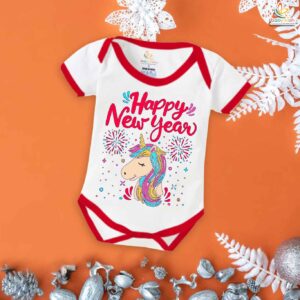 Babywish New Year Romper Clothes for Babies, My First New Year Bodysuits, Unicorn Horse Print Newborn Outfit, Cute Holiday Onesies for Boys & Girls