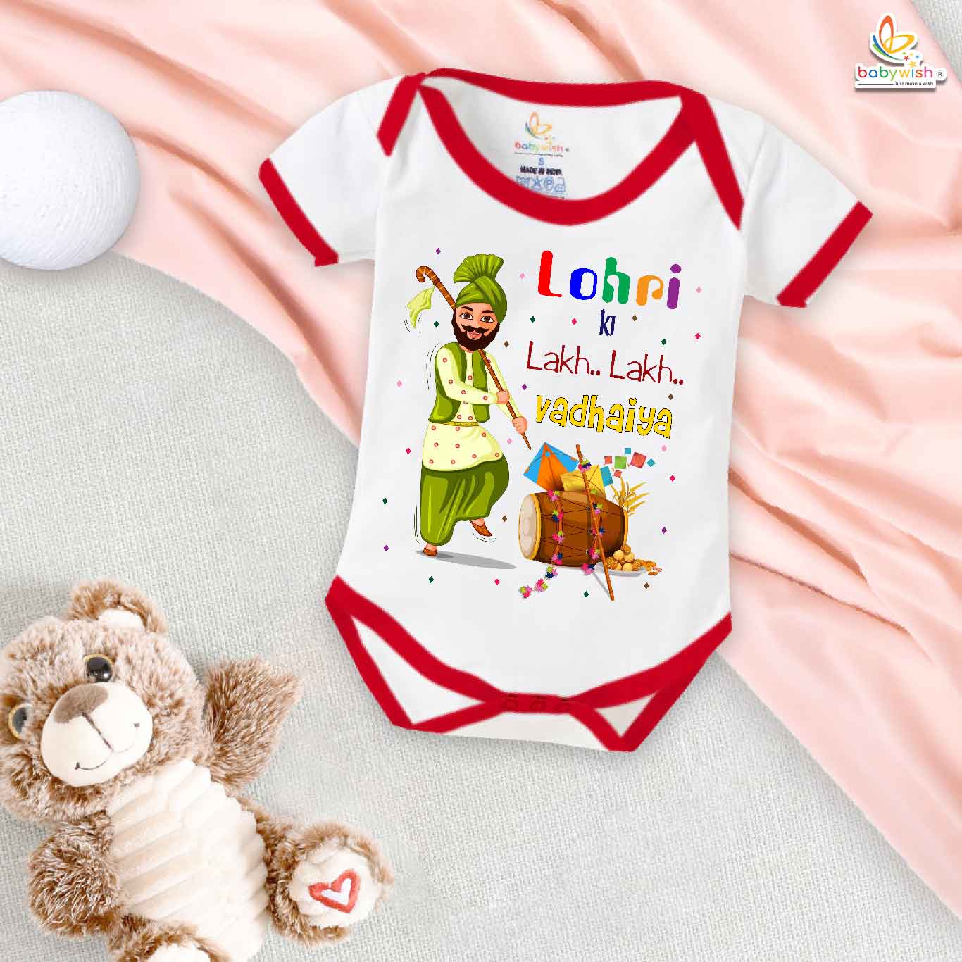 Babywish Lohri Romper Clothes My First Lohri Bodysuits Lohri ki Lakh Lakh Vadhaiya Dhol Print