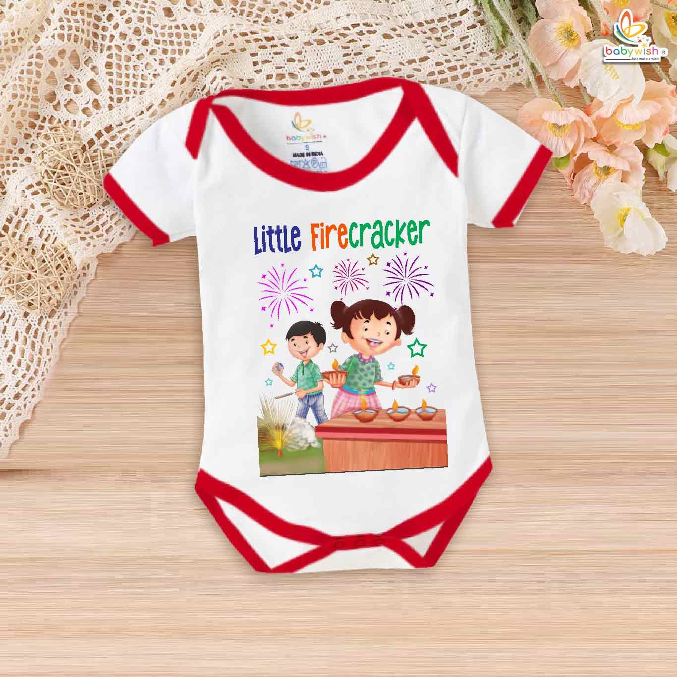 Babywish Baby Diwali Romper Bodysuit My First Diwali Little Firecracker