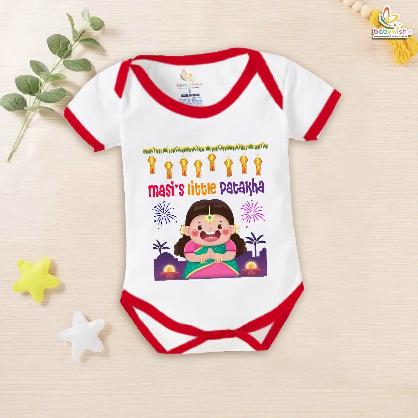 Babywish Baby Diwali Romper Bodysuit My First Diwali Maasi's Little Patakha