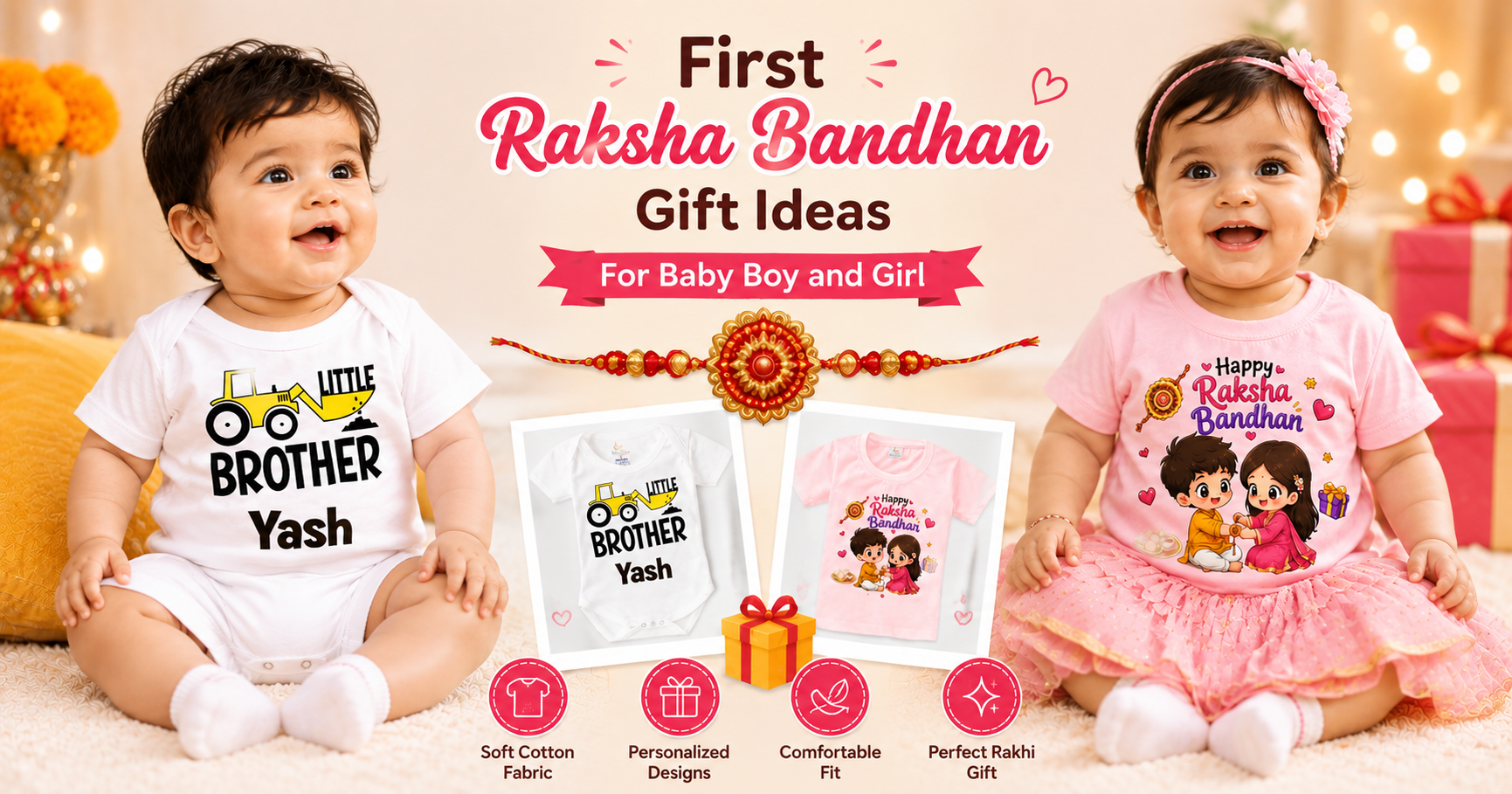 Baby’s First Raksha Bandhan Gift Ideas: Personalized Rompers, T-Shirts & Sibling Outfits