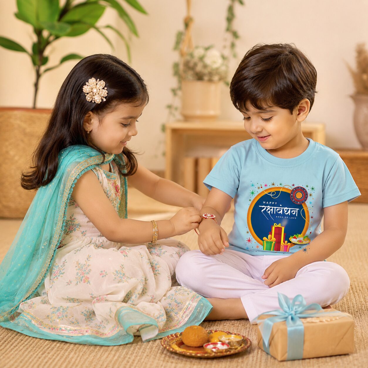 Happy Raksha Bandhan Kids T Shirt with Gift Print