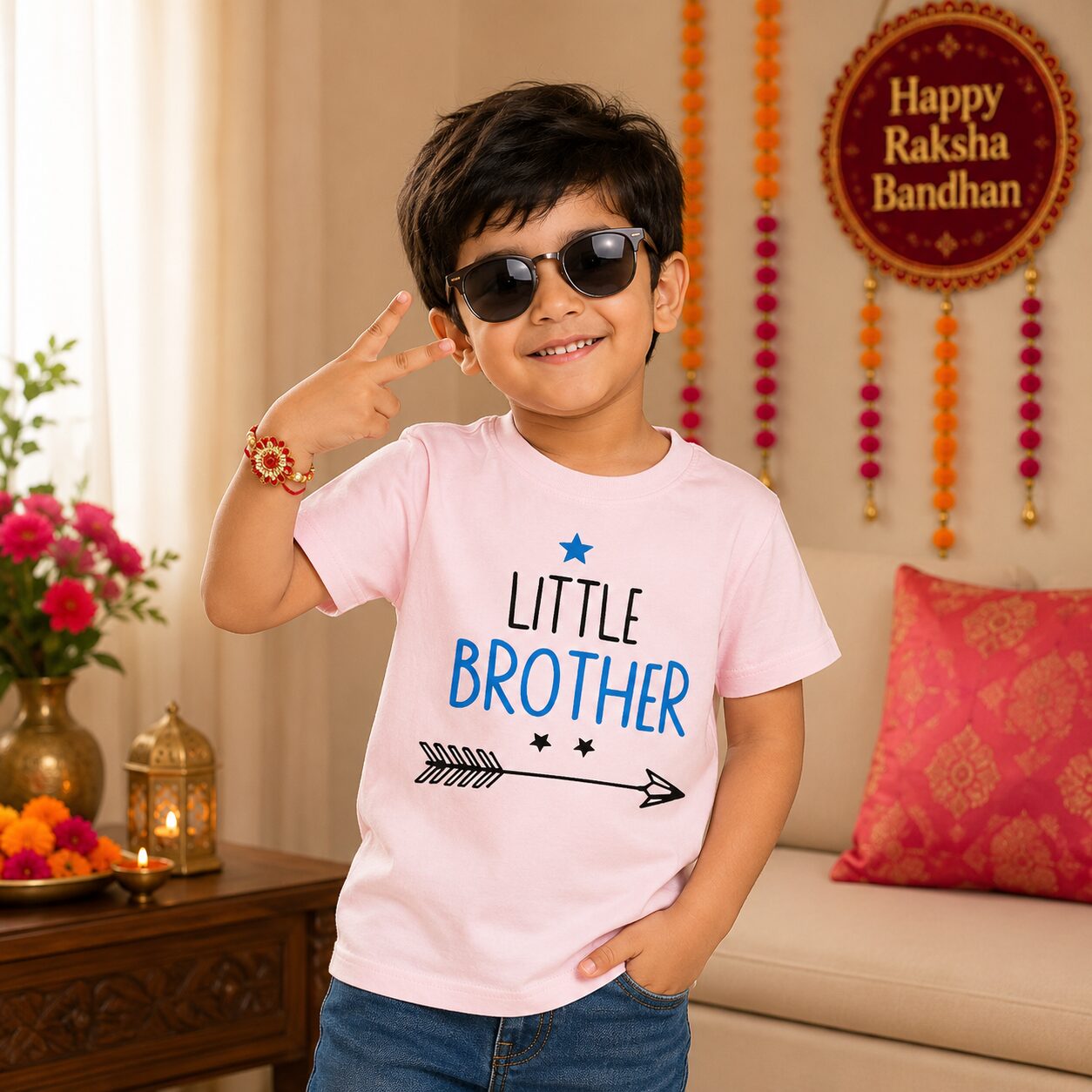 Little Brother Rakhi Outfit Kids T Shirt