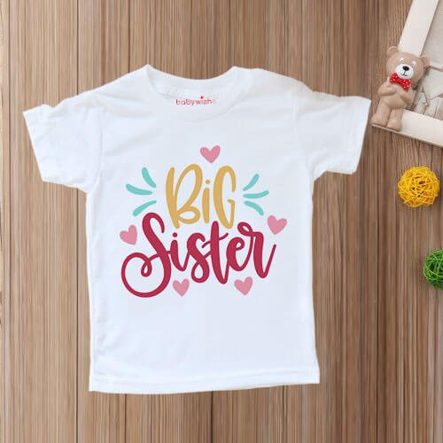 Big Sister T-Shirt for Kids | Cute Sibling Announcement Baby Tee | Soft Cotton Girls T Shirt for New Big Sister Gift | White, Pink, Sea Green, Lemon, Black | Age 6-12 Months or 1-12 Years Babywish