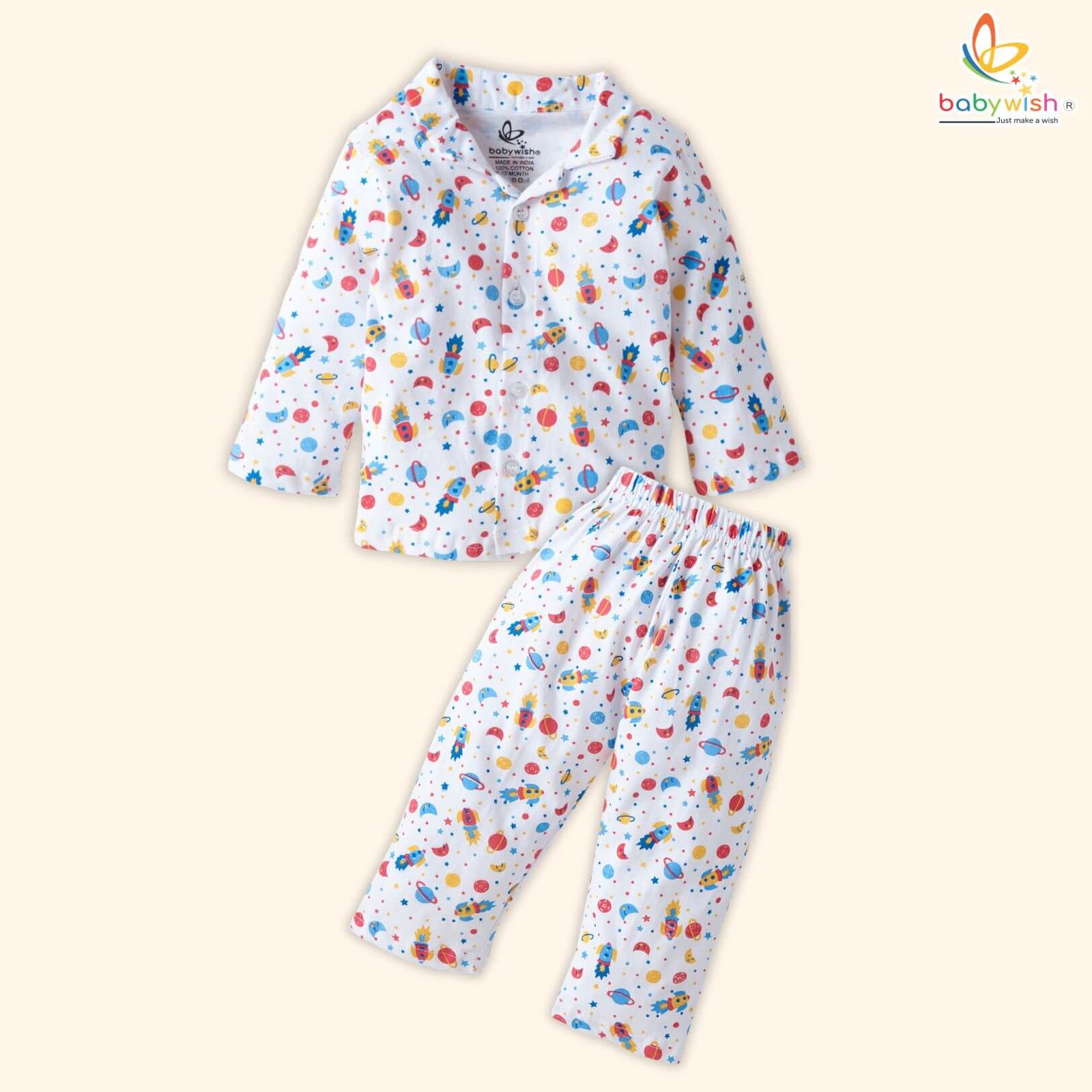 Kids Cotton Shirt with Space Rocket Print – Breathable Toddler Top