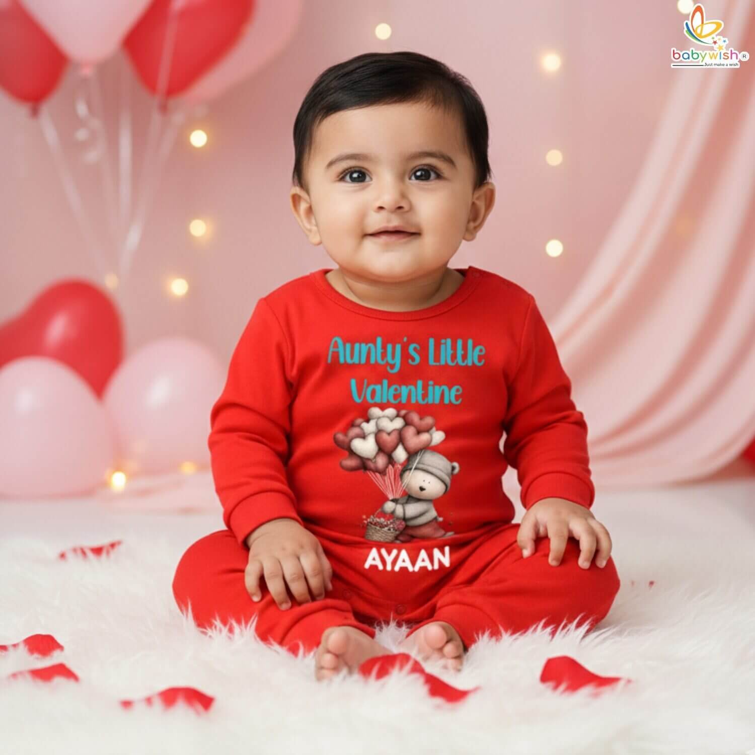 Babywish Aunty’s Little Valentine Baby Romper – Premium Soft Cotton Personalized Valentine Romper for Babies | Babywish