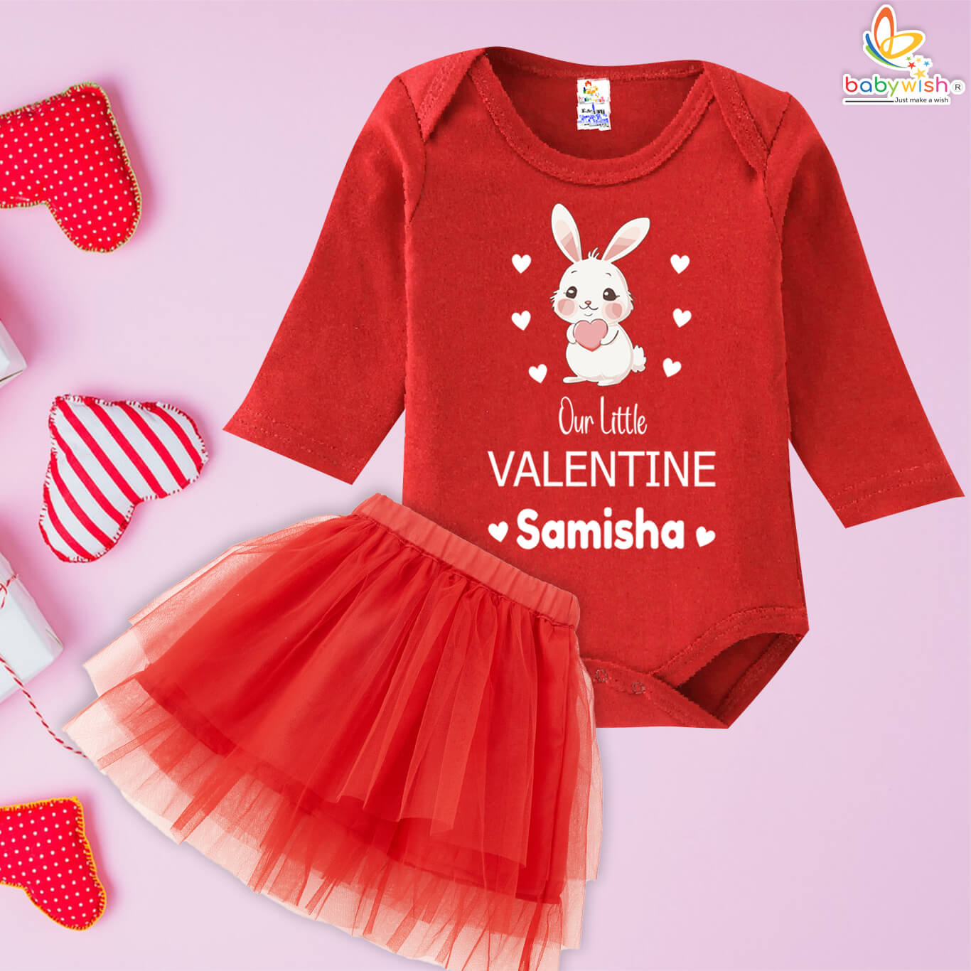 personalized baby valentine full sleeve half romper set