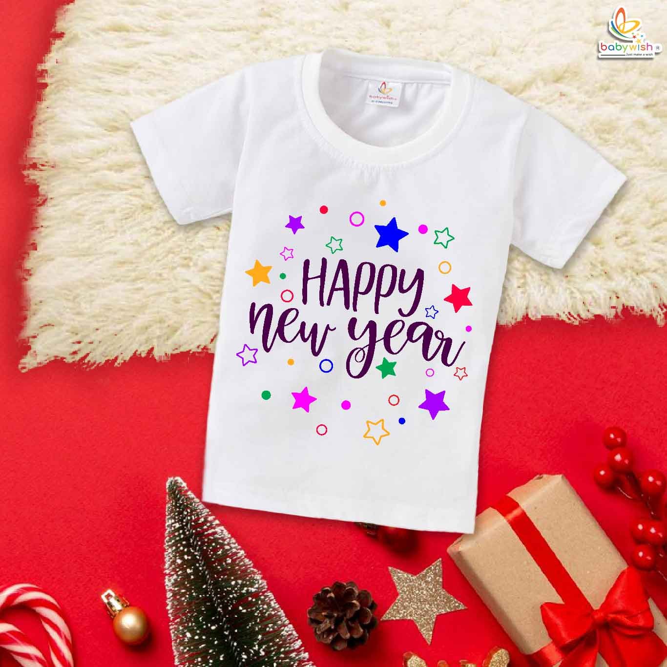 Adorable My First New Year Baby T-Shirt – Soft Cotton Unisex Half Sleeve Outfit for Boys & Girls | Festive Party & Photoshoot Dress – Babywish