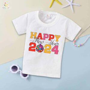 My First Happy New Rabbit Year T-Shirt | Unisex Half Sleeve Cotton Topwear Outfit | Cute Baby Boys & Girls Printed New Year Celebration Clothes Chinese Zodiac Rabbit Dress – Babywish