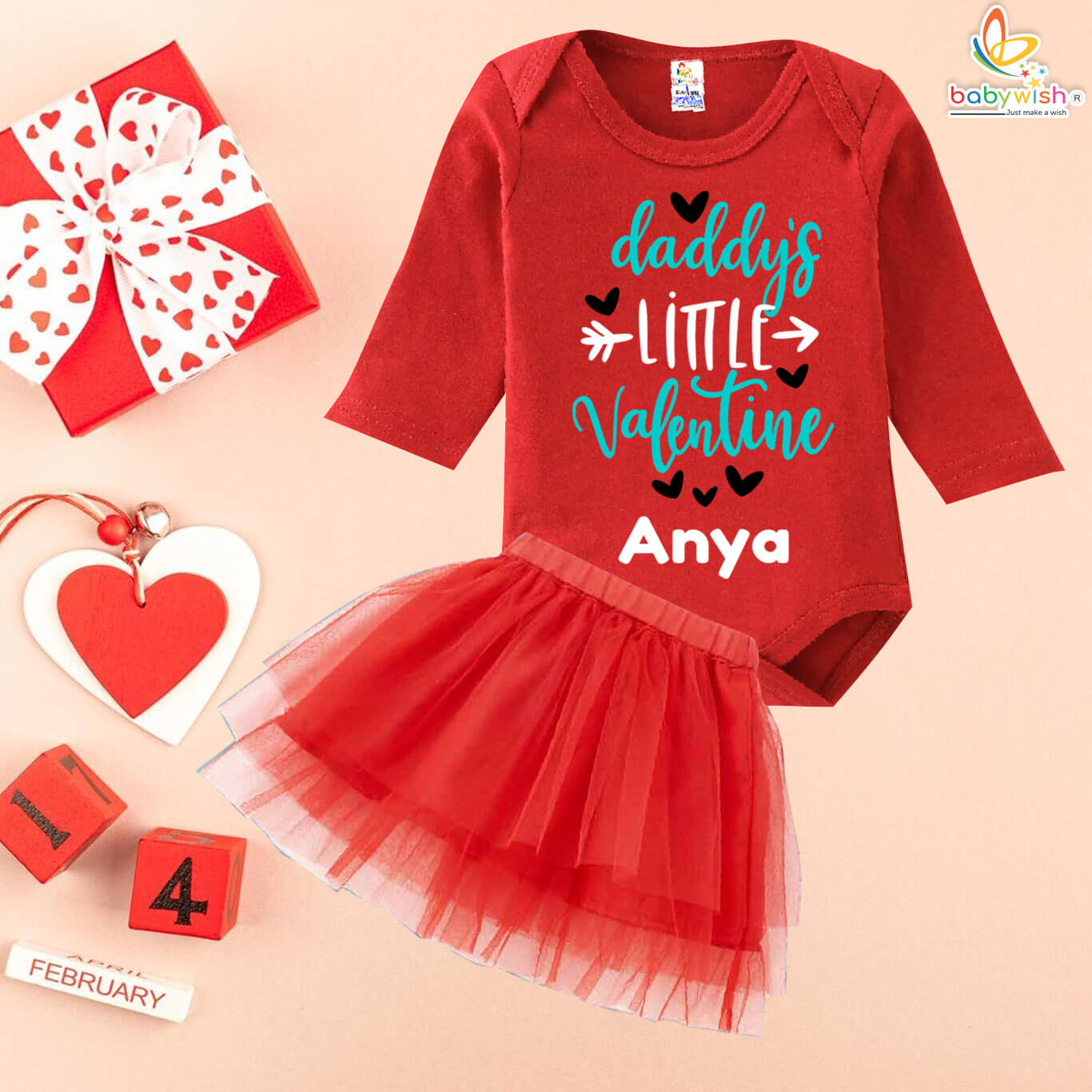 personalized baby valentine romper with tutu skirt