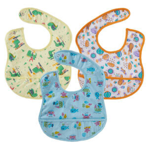 Bibs for Baby – 3 Layers Waterproof Feeding Bib with Food Catcher Pocket | Soft Washable Baby Bibs for Infants & Toddlers | Unisex Easy to Clean Mealtime Bibs for Boys & Girls