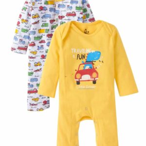 Baby Boys and Girls Cotton Full Sleeve Bodysuits, Infant Rompers Onesies, Soft Comfortable Car Print Designs, Ideal Newborn Clothing Gift Set, Set of 2