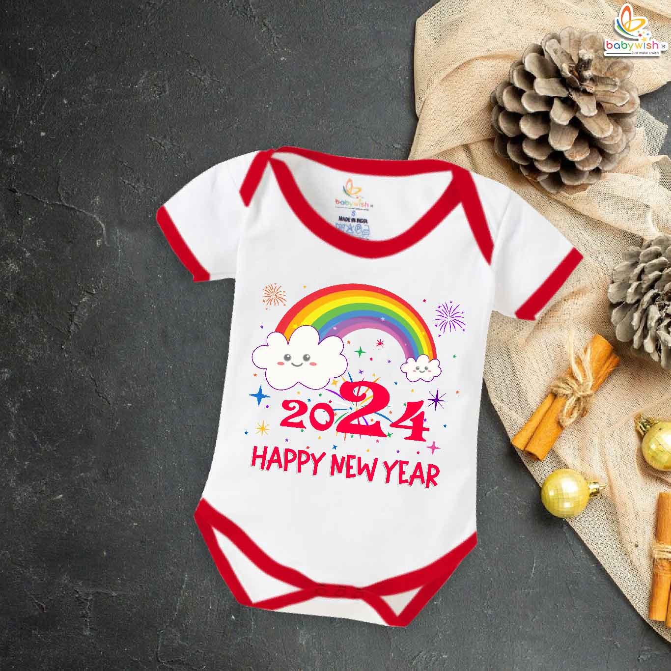 My First Happy New Year Baby Romper – Soft Cotton Unisex Bodysuit for Infant Boys & Girls | Cute Festive Outfit for Party & Photoshoot – Babywish
