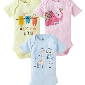 Baby Boys and Girls Cotton Half Sleeve Bodysuits, Infant Rompers Onesies, Soft Comfortable Newborn Clothing Gift Set, Ideal Baby Shower Present, Set of 3