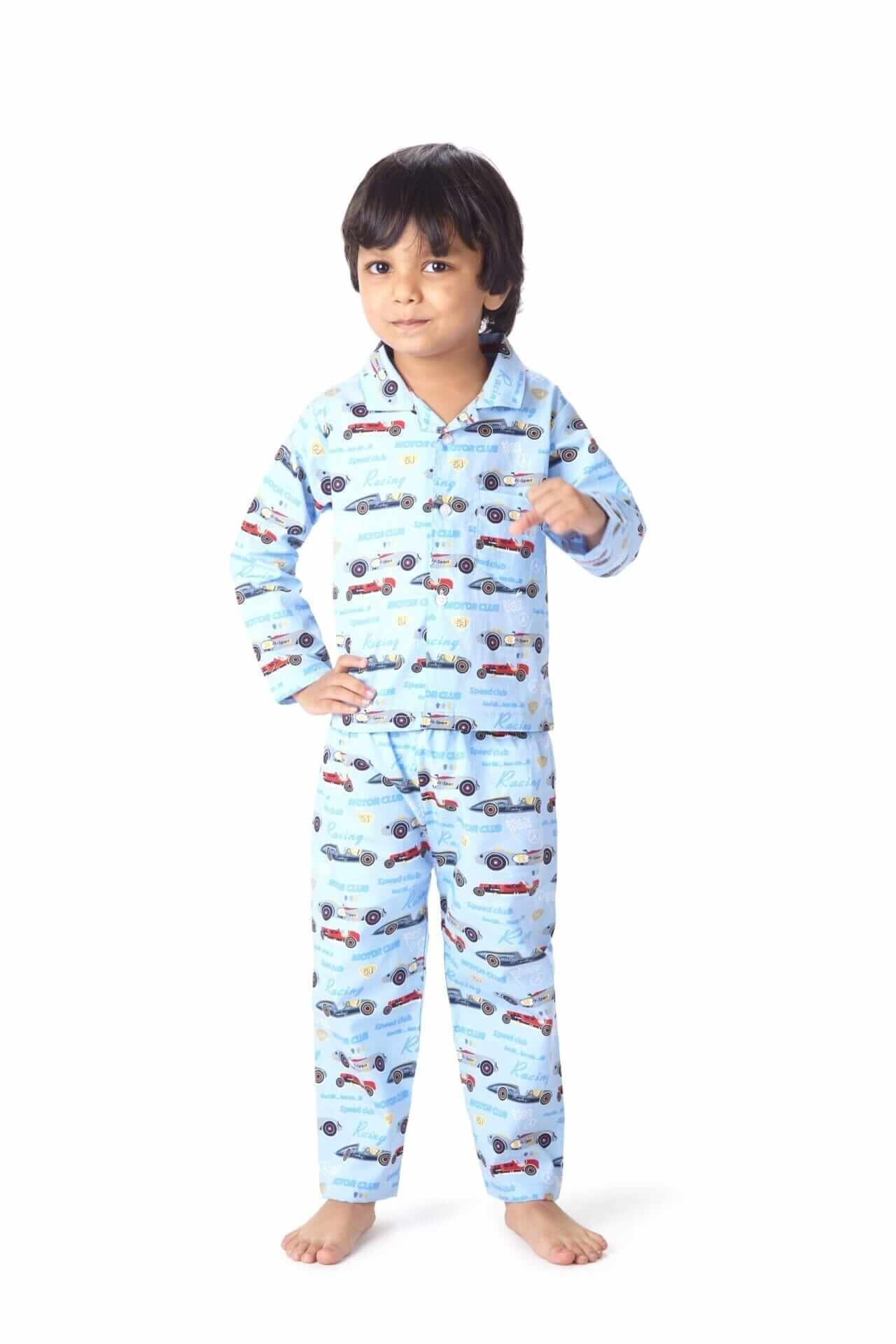 Kids Sleepsuit for Baby Boy’s and Girl’s Topwear and Pajamas Set Long Sleeve Sleepwear Baby Clothing Sets - Blue Race Car