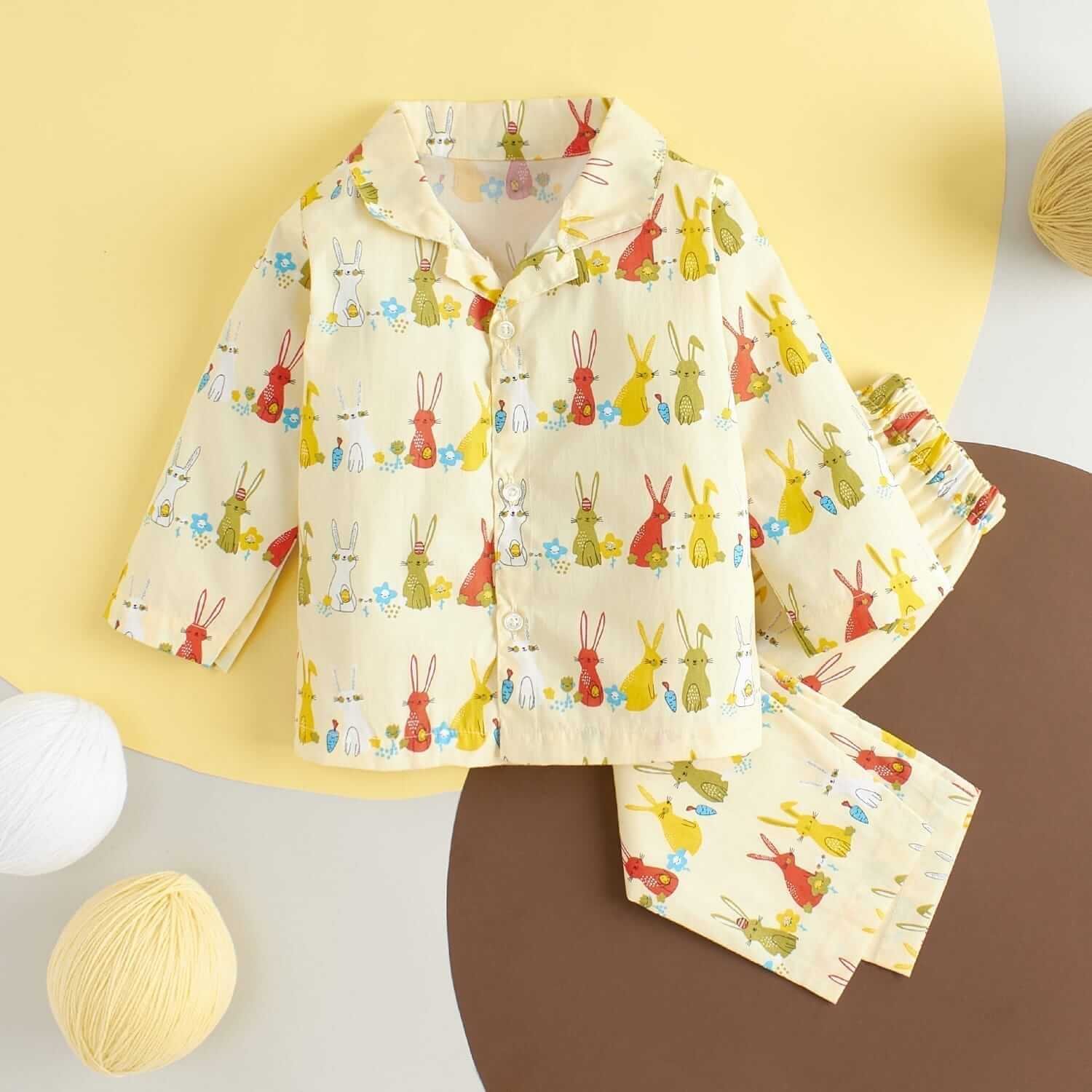 Kids Sleepsuit for Baby Boys and Girls Long Sleeve Topwear and Pajamas Set Baby Clothing Sleepwear Set Yellow Rabbit Print Perfect for Newborns and Toddlers