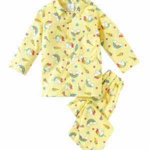 Yellow Unicorn Rainbow Printed Full Sleeve Night Suit Set for Baby Boys and Girls