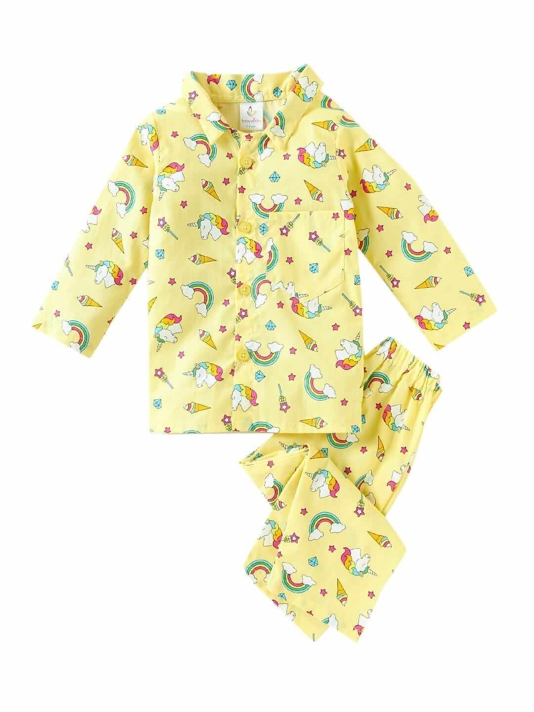 Kids Sleepsuit for Baby Boys and Girls Long Sleeve Topwear and Pajamas Set Baby Clothing Sleepwear Set Yellow Unicorn Rainbow Perfect for Newborns and Toddlers