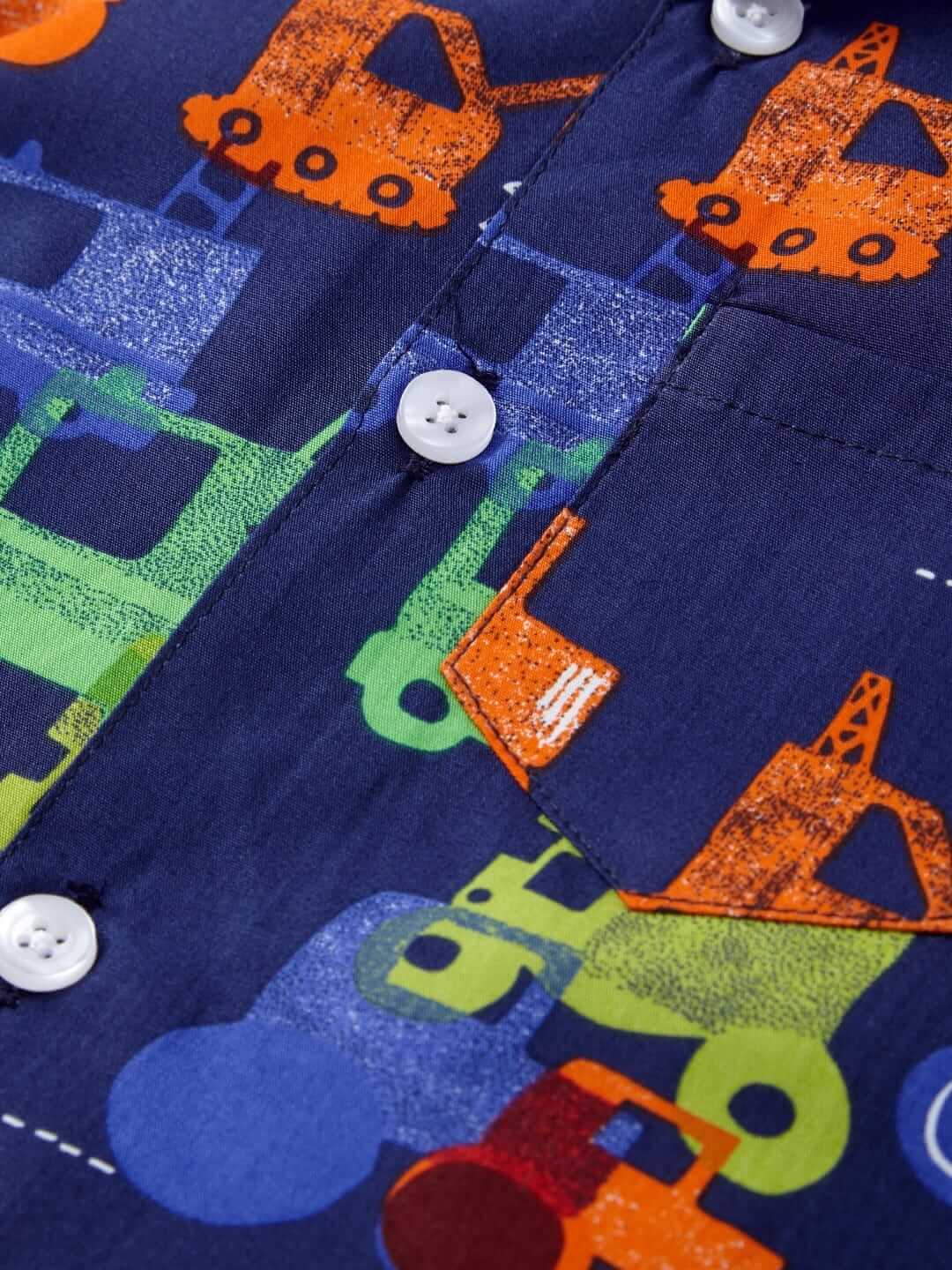 Navy Blue Vehicle Printed Full Sleeve Baby Night Suit Set for Boys & Girls - Image 4