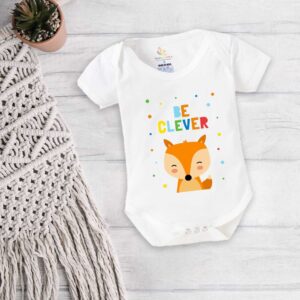 Baby Boys & Girls Be Clever Fox Printed Cotton Bodysuit Romper for Newborn Baby, Soft Half Sleeve Onesie, Cute Animal Theme Infant Wear, Comfortable Daily Baby Clothing White 0-12 Months | Babywish
