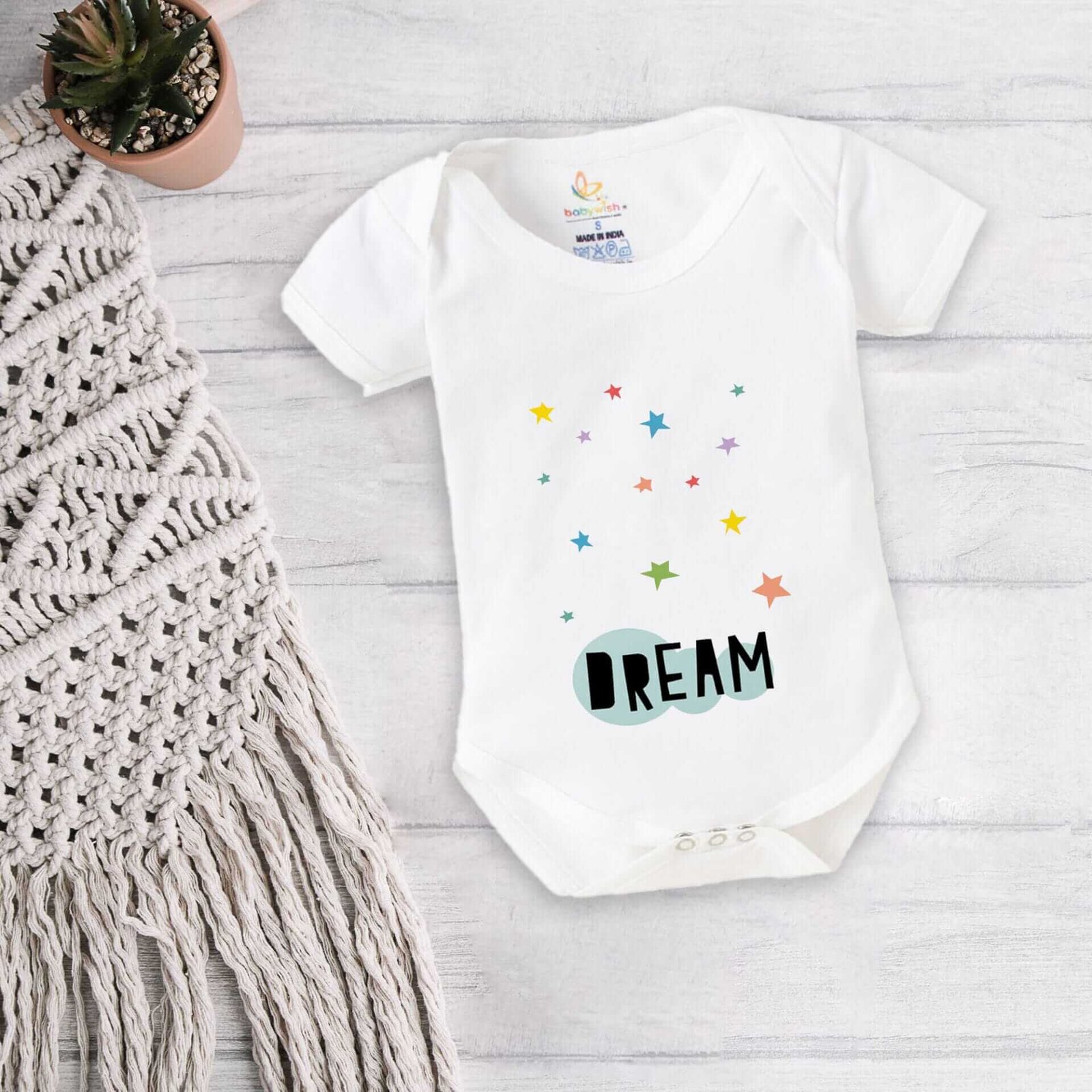 Baby First Birthday Romper Outfit for Newborns – Half Sleeve Bodysuits, Unisex Onesies with Envelop Neck, Adorable “Dream Star Print” Design