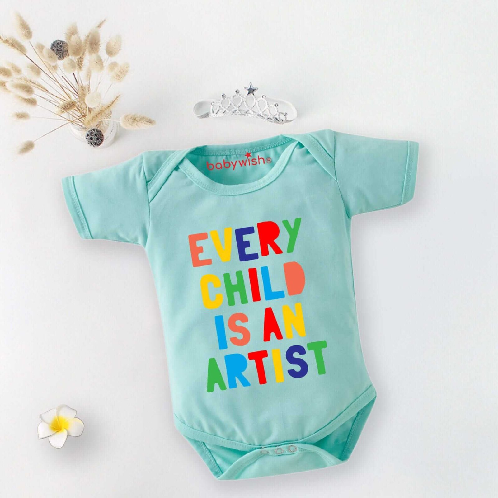 Baby First Birthday Romper Clothes for Newborns – Envelop Neck Half Sleeve Unisex Bodysuits, Adorable “Every Child is an Artists” Outfit