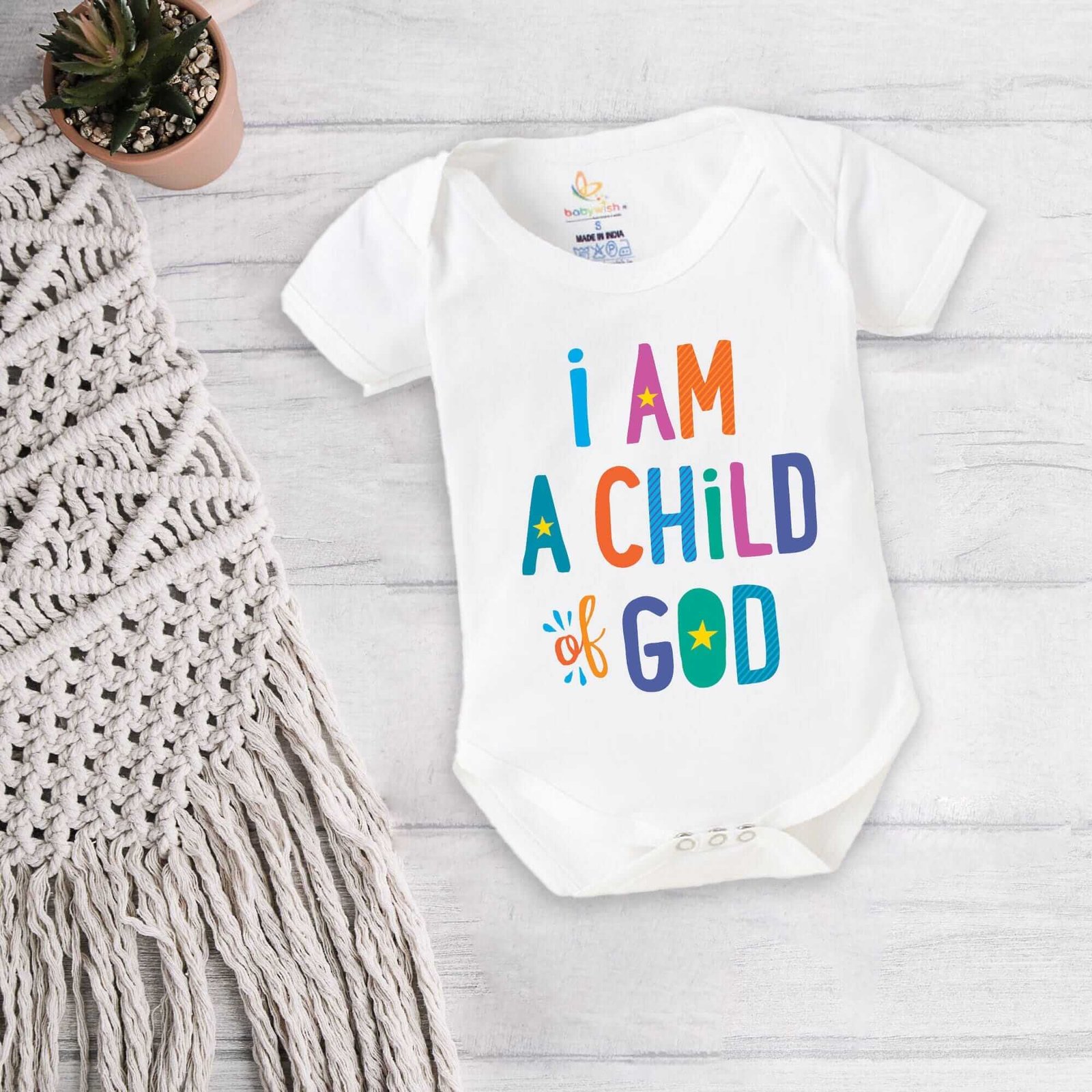Baby First Birthday Romper Outfit for Newborns – Half Sleeve Bodysuits, Unisex Onesies with Envelop Neck, Inspirational “I am Child of God” Print