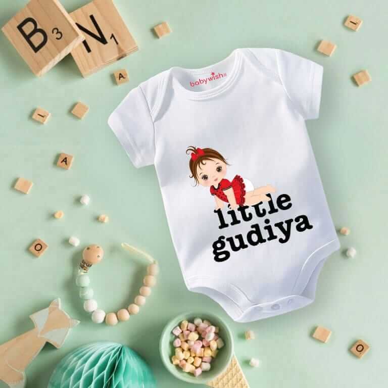 Baby First Birthday Romper Outfit for Newborns – Cute Half Sleeve Bodysuits, Unisex Onesies with Envelop Neck, Perfect for Baby Boys and Girls “Little Gudiya”