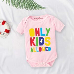 Baby Girl Pink Cotton Romper with Only Kids Allowed Print | Soft Newborn Baby Onesie Bodysuit for Infants Premium Babywear Pink Color 0-12 Months Babywish